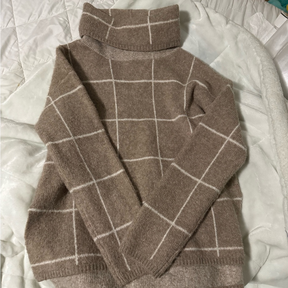 Madewell Taupe Grid Turtleneck Sweater